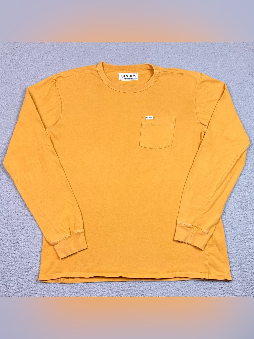 Devium USA T Shirt Men's Size M Yellow Long Sleeve Crewneck Organic Cotton